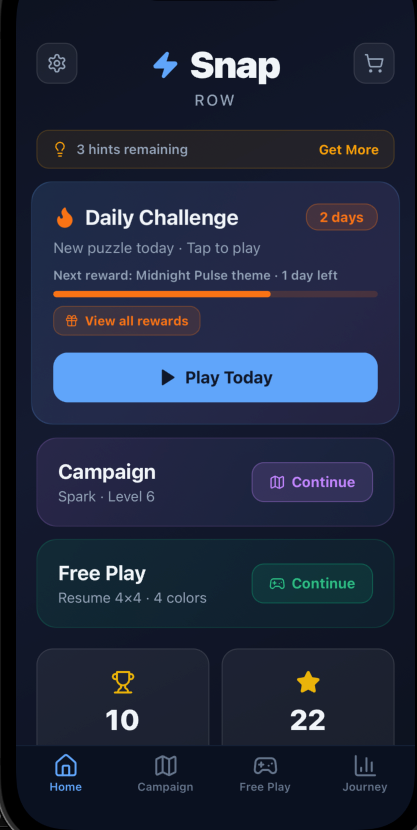 Snap Row Gameplay Interface Menu